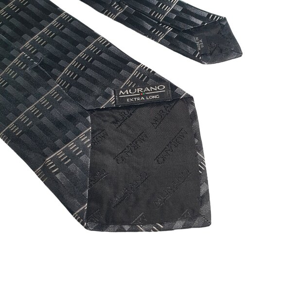 Murano Extra Long Geometric Patterned Tie Black Gray Designer 64 Inch Vintage - Picture 4 of 5
